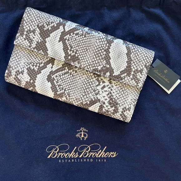 NWT Brooks Brothers Snakeskin Print Foldover/Envelope Leather Clutch - Picture 13 of 15